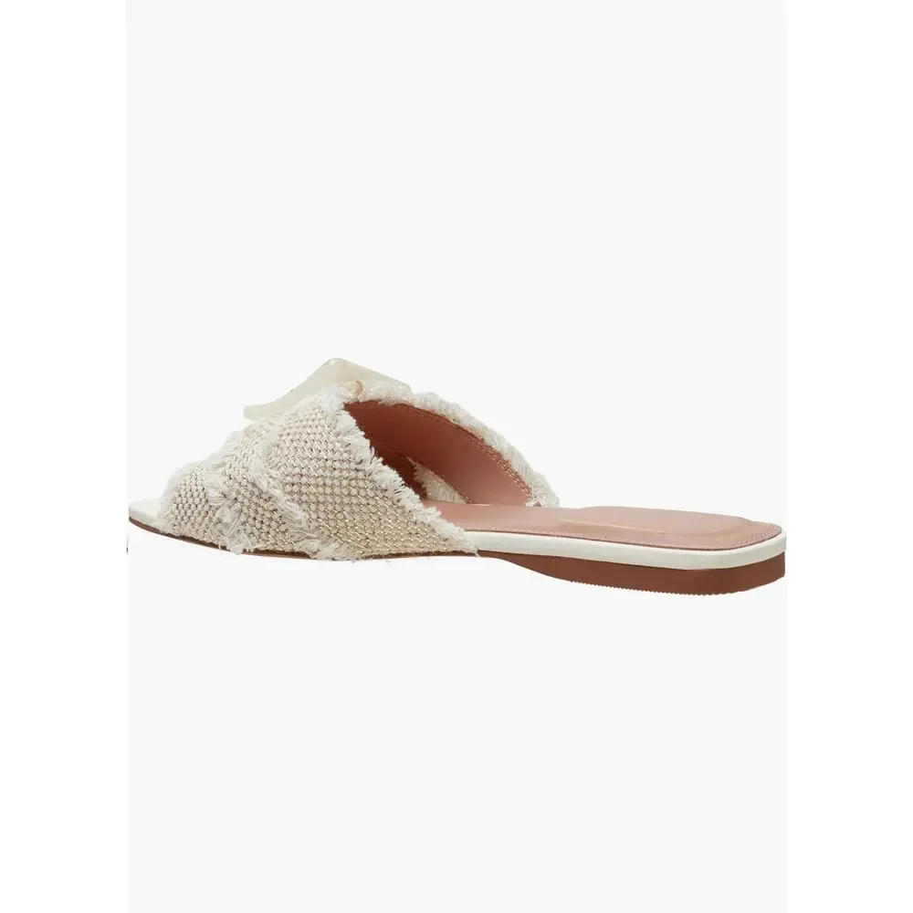 NIB Linea Paolo LOTTIE Frayed Fabric Cross Band Sandals Natural Gold Tan 5.5